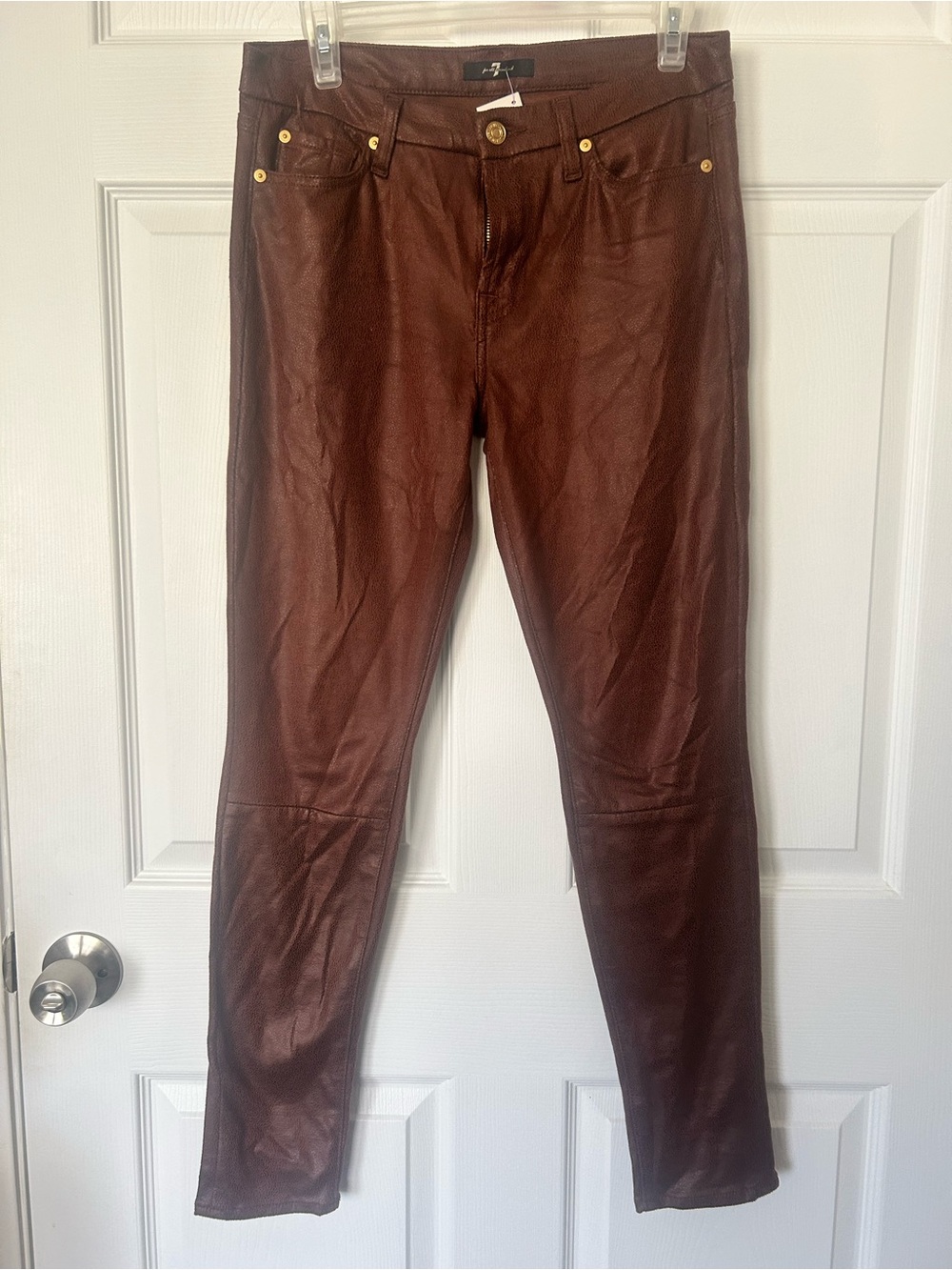 7 For All Mankind Brown Skinny Faux Leather Jeans